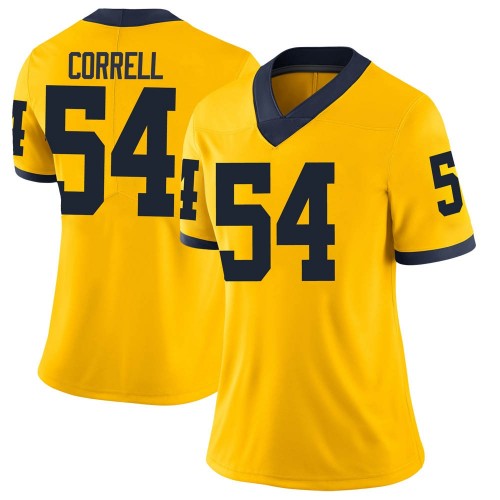 Kraig Correll Michigan Wolverines Women's NCAA #54 Maize Limited Brand Jordan College Stitched Football Jersey VDB4654CU